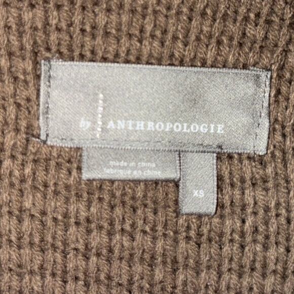 ANTHROPOLOGIE Piper Open Front Faux Fur Trim Ribbed Sweater Coat Pocket XS Brown - Picture 4 of 6